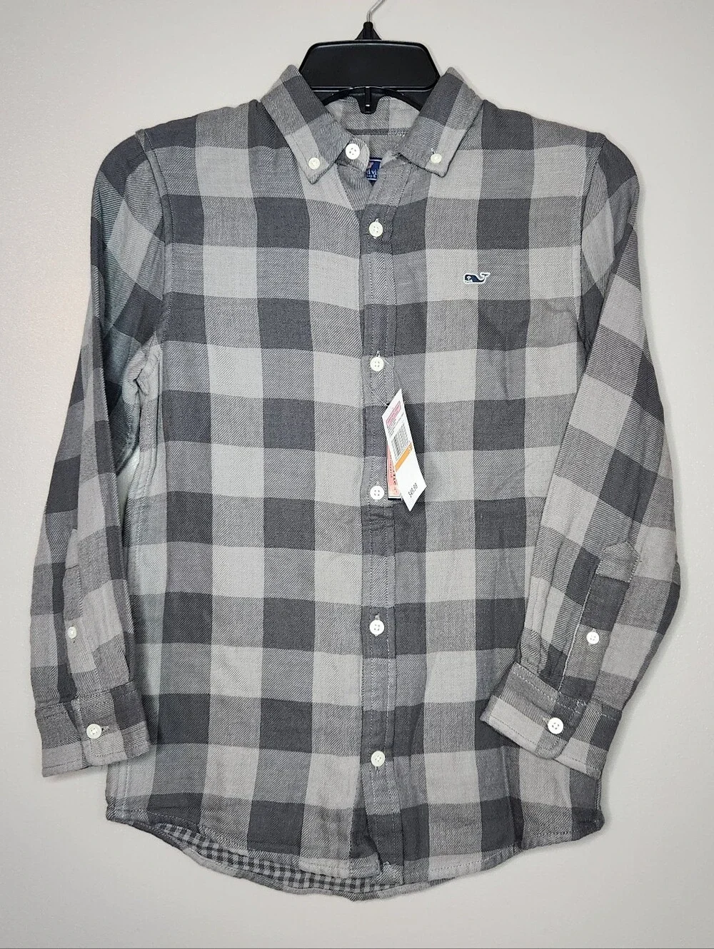 Big Boys Vineyard Vines Double Checkered Whale Button-up Shirt Size Small